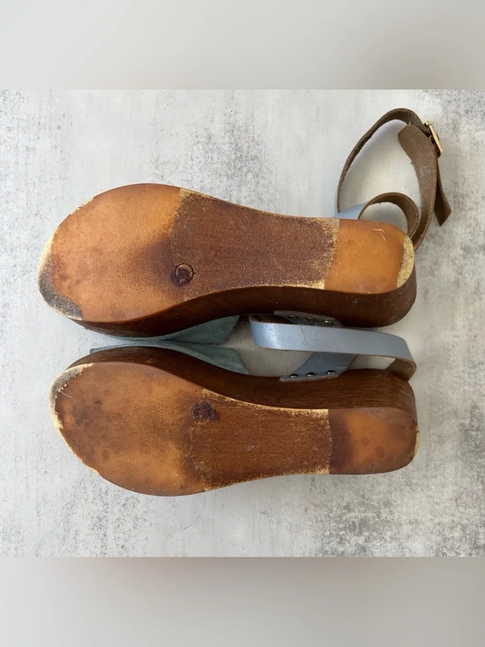 Seychelles Forward Seafoam Suede Wood Platform Wedge Sandals Size 6